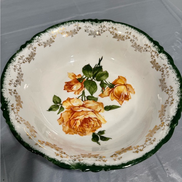Other - Vintage Germany Porcelain Bowl | Hand Painted Roses Green Gold Rim